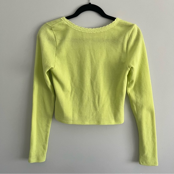 American Eagle AE lime green long sleeve waffle knit top, size S - Picture 2 of 5